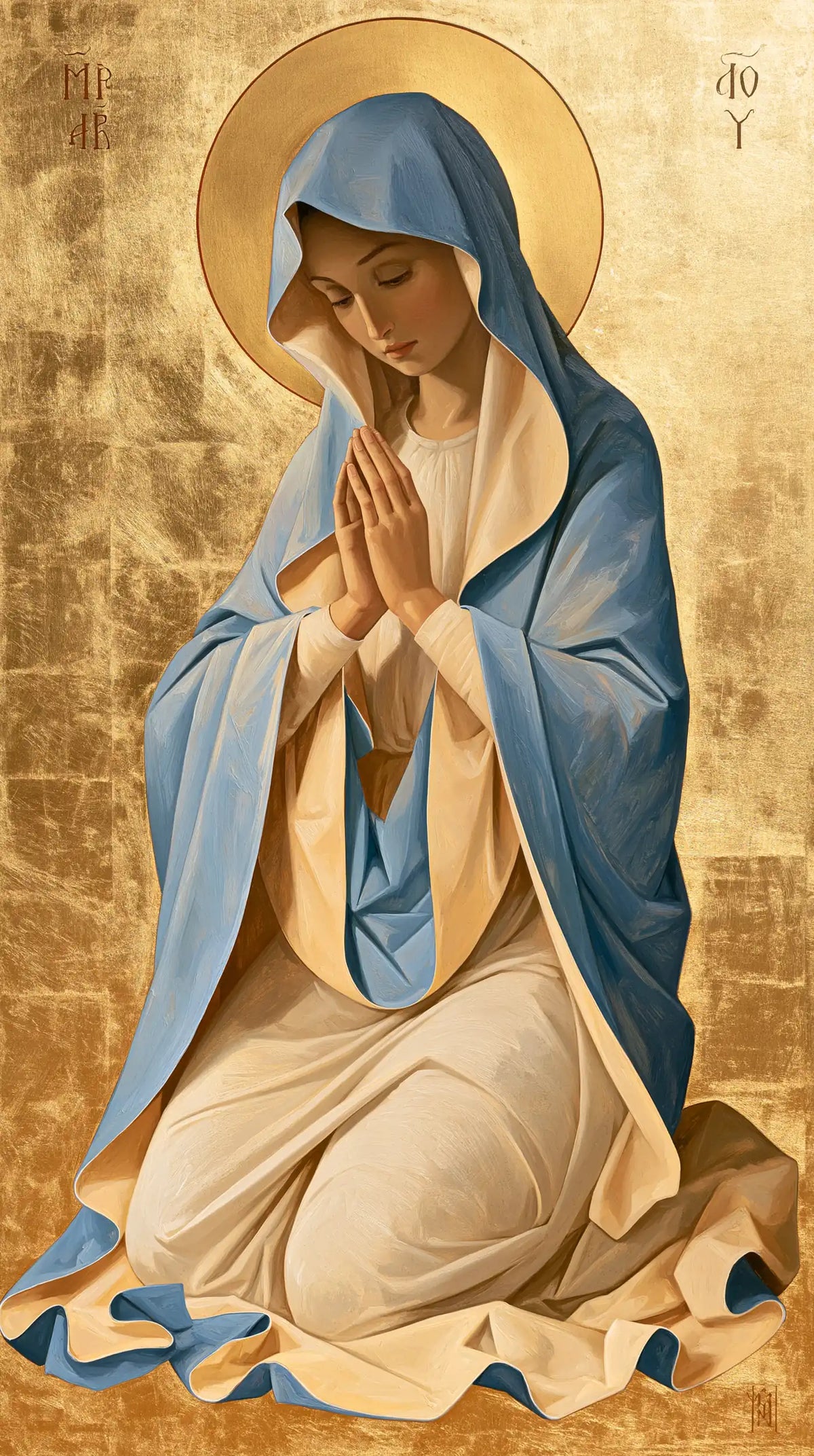 Virgin Mary in Prayer — The Golden Disc and the Ivory Fold