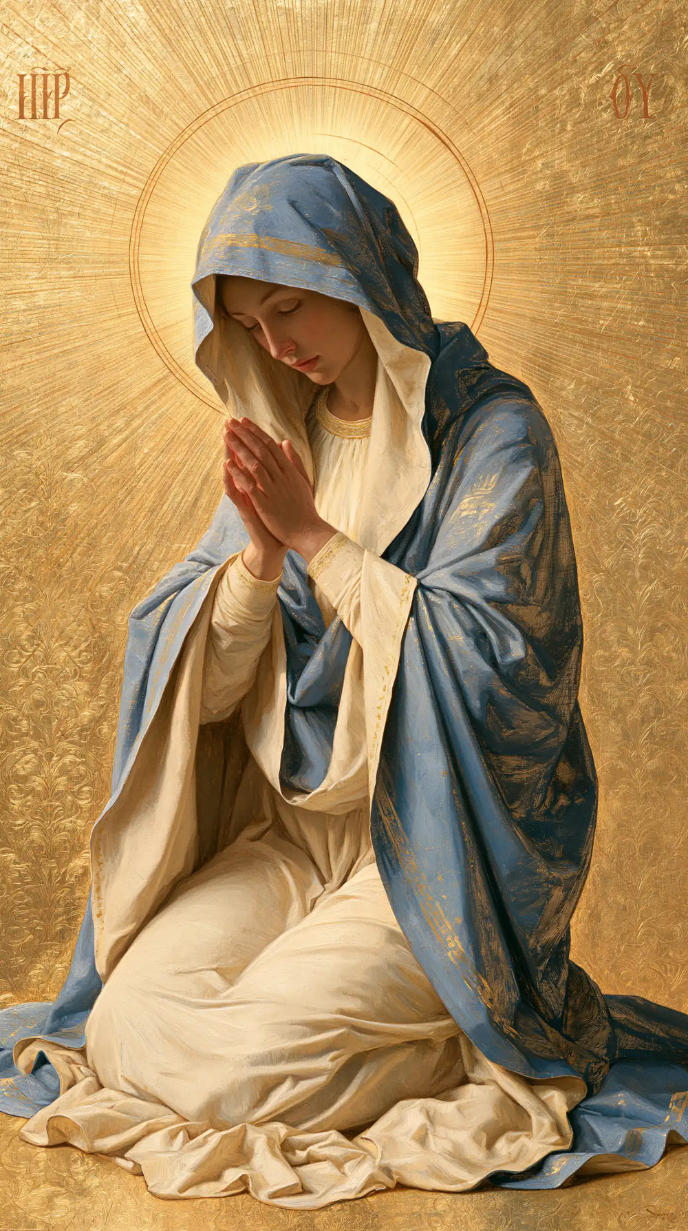 the Virgin Mary in prayer in Contemporary Byzantine style, portrait Christian artwork no. 8