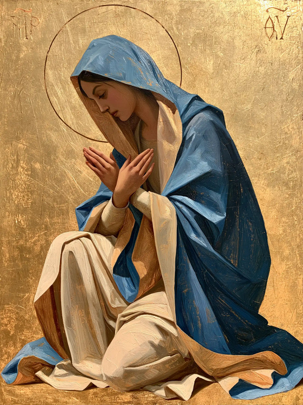 the Virgin Mary in prayer in Contemporary Byzantine style, portrait Christian artwork no. 34