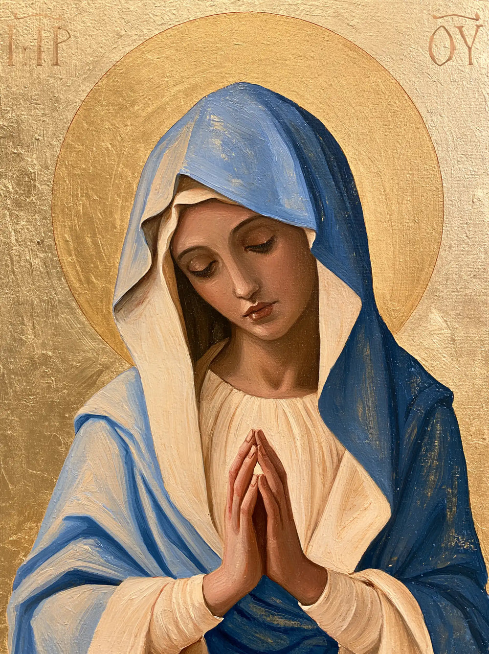the Virgin Mary in prayer in Contemporary Byzantine style, portrait Christian artwork no. 35