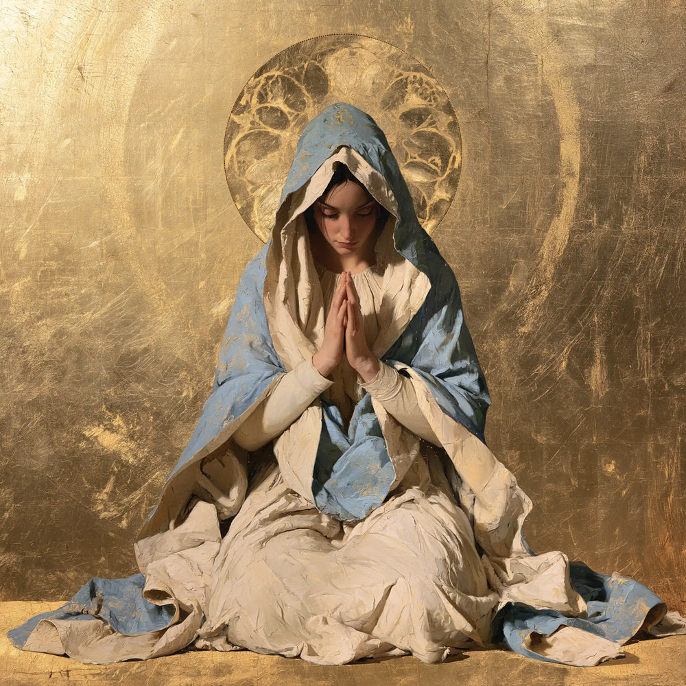 the Virgin Mary in prayer in Contemporary Byzantine style, square Christian artwork no. 1