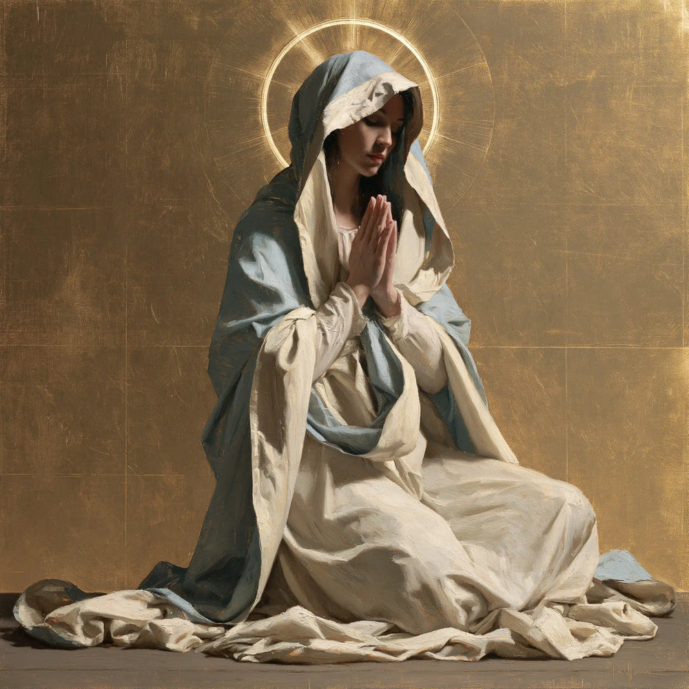 the Virgin Mary in prayer in Contemporary Byzantine style, square Christian artwork no. 8