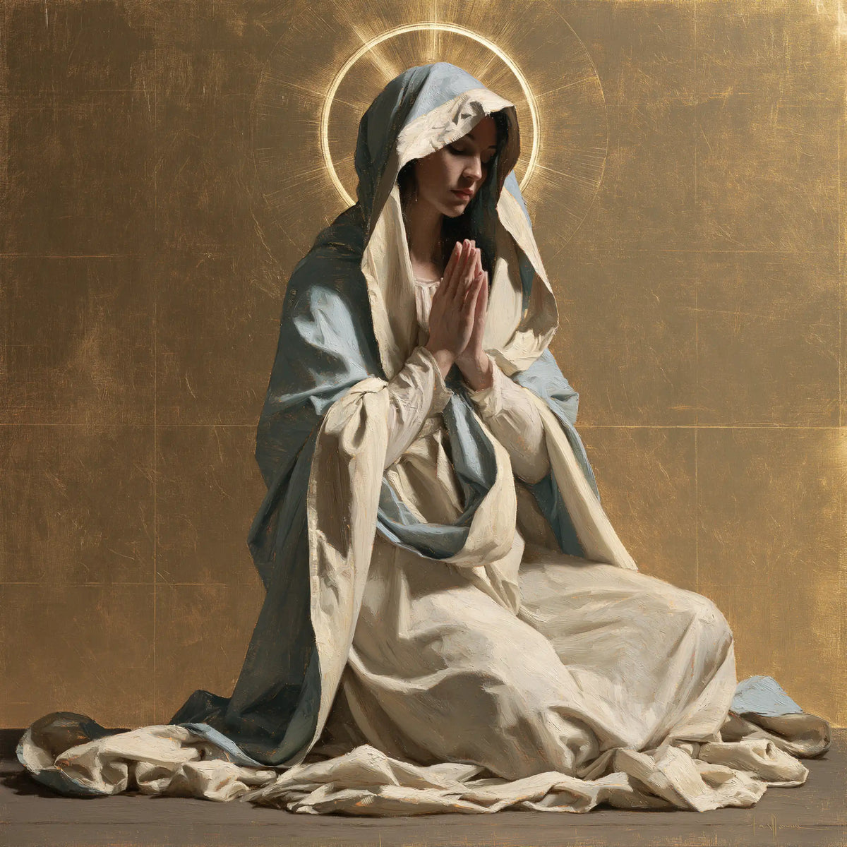 the Virgin Mary in prayer in Contemporary Byzantine style, square Christian artwork no. 8