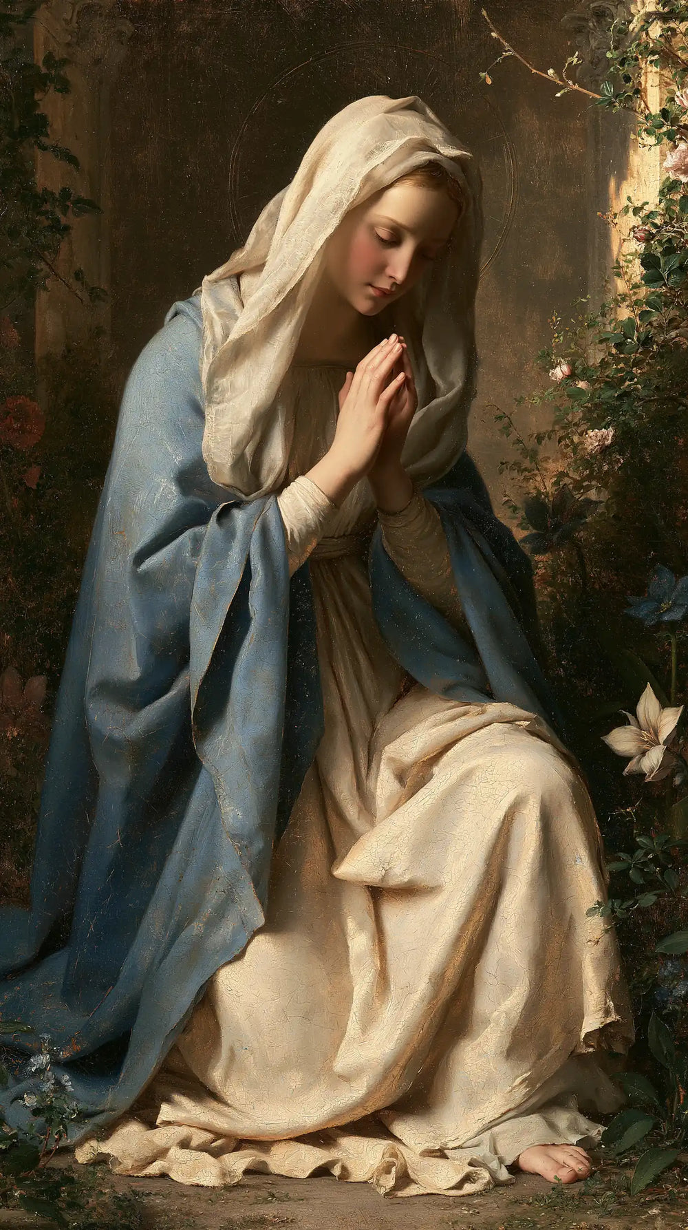 the Virgin Mary in prayer in Florentine Renaissance style, portrait Christian artwork no. 6
