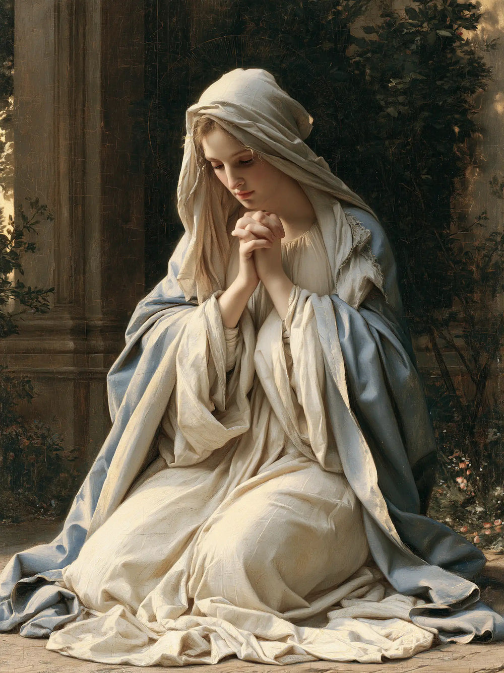 the Virgin Mary in prayer in Florentine Renaissance style, portrait Christian artwork no. 17