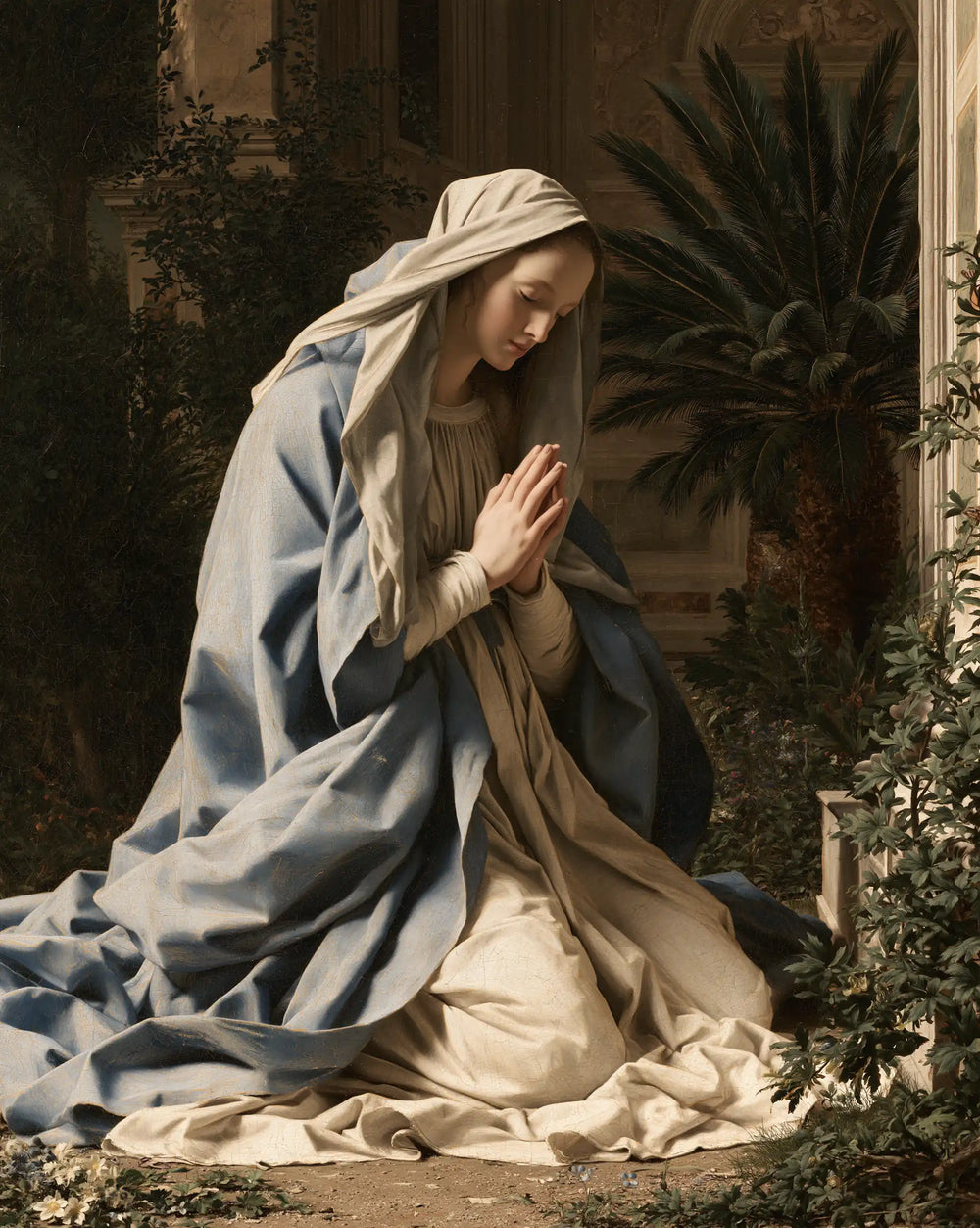 the Virgin Mary in prayer in Florentine Renaissance style, portrait Christian artwork no. 38