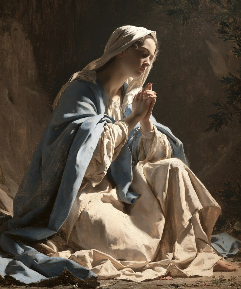 the Virgin Mary in prayer in Florentine Renaissance style, portrait Christian artwork no. 42