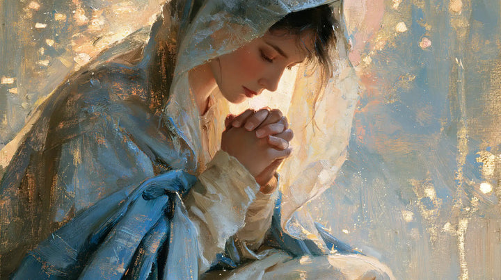 Virgin Mary in Prayer — The Veil Suffused with Dawn