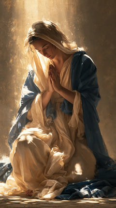 Virgin Mary in Prayer — Linen Dappled with Sun