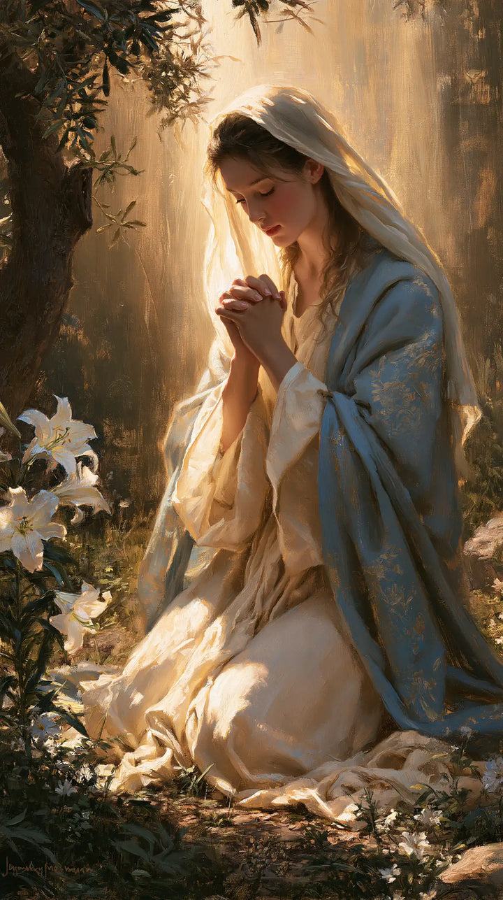 Virgin Mary in Prayer - Mary in a Sacred Garden · Portrait n° 3