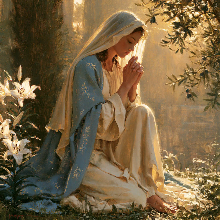 Virgin Mary in Prayer — The Bare Foot among the Grasses