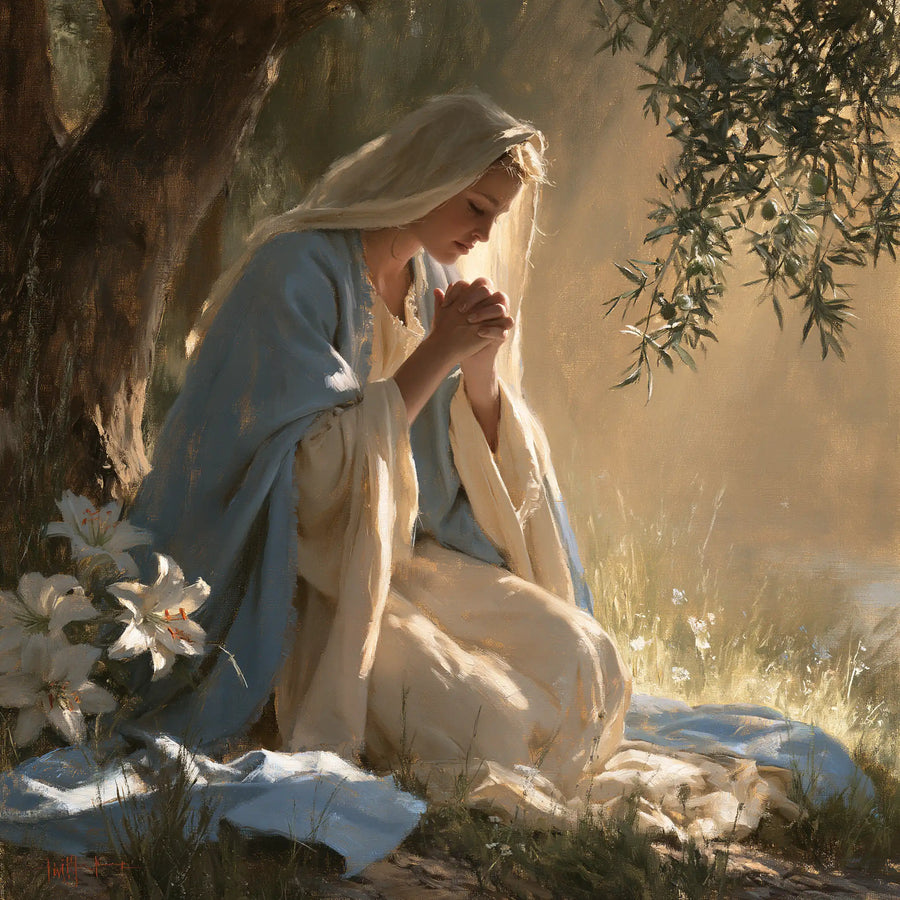 Virgin Mary in Prayer - Mary in a Sacred Garden · Square n° 4