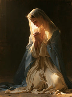 Virgin Mary in Prayer — The Glow within the Veil