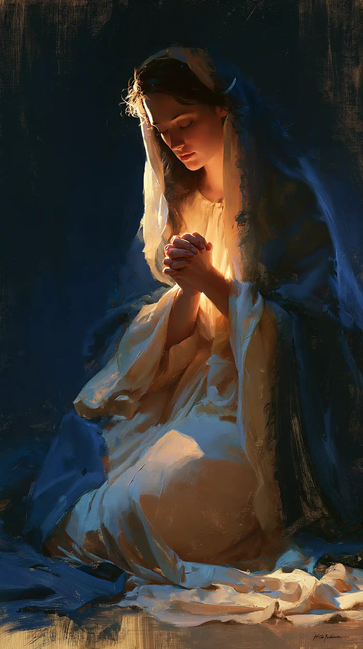Virgin Mary in Prayer - Midnight Blue Chiaroscuro · Portrait n° 2