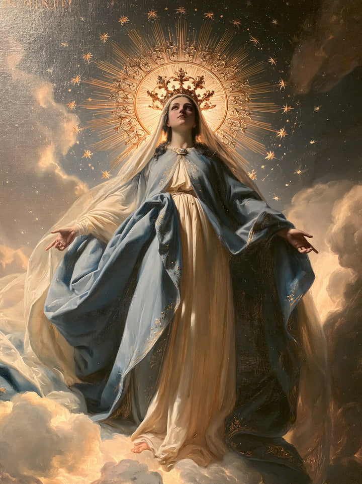 Mary, Queen of Heaven — The Queen with the Solar Disc Among Clouds