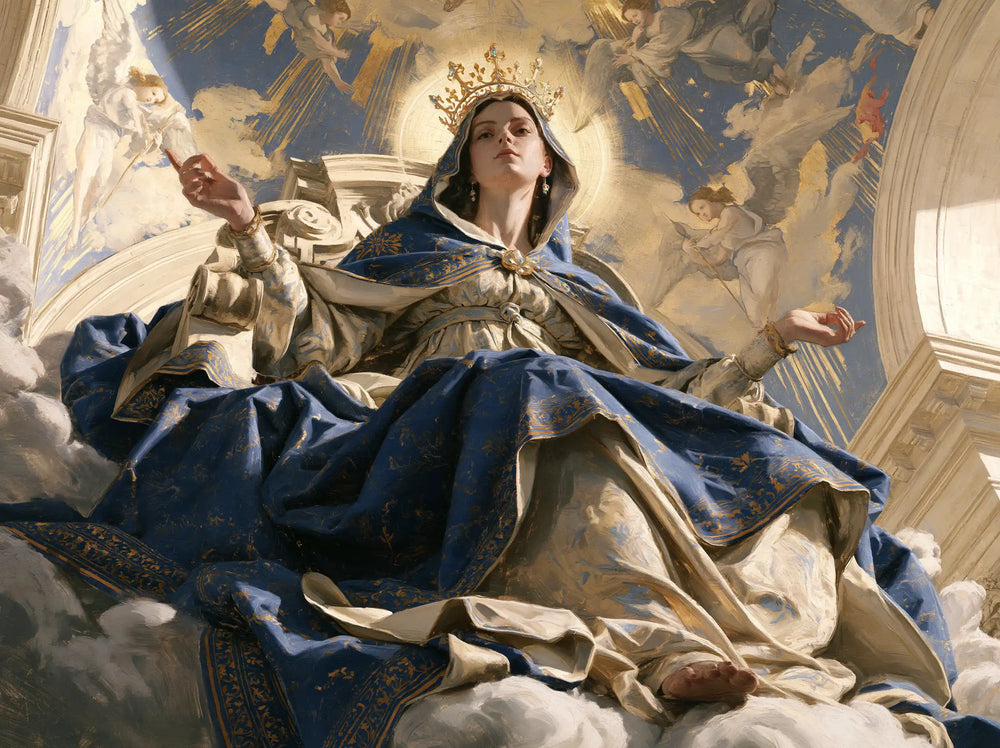 Mary crowned as Queen of Heaven in Florentine Renaissance style in Florentine Renaissance style, landscape Christian artwork no. 2
