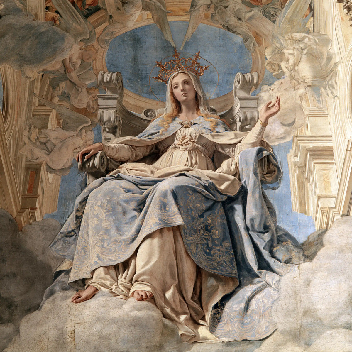 Mary crowned as Queen of Heaven in Florentine Renaissance style in Florentine Renaissance style, square Christian artwork no. 9