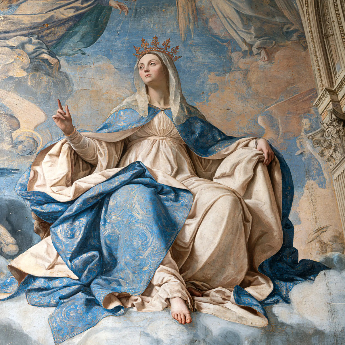 Mary crowned as Queen of Heaven in Florentine Renaissance style in Florentine Renaissance style, square Christian artwork no. 12
