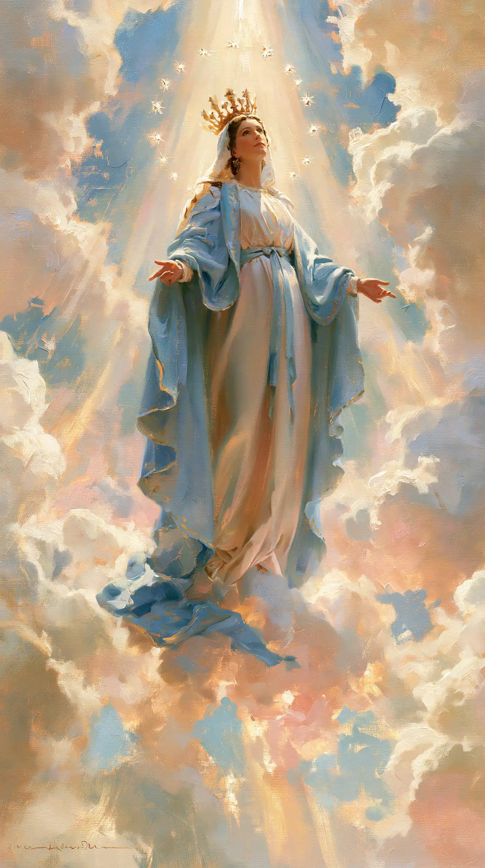 Mary as Queen of Heaven in an impressionist atmosphere in Impressionist style, portrait Christian artwork no. 10