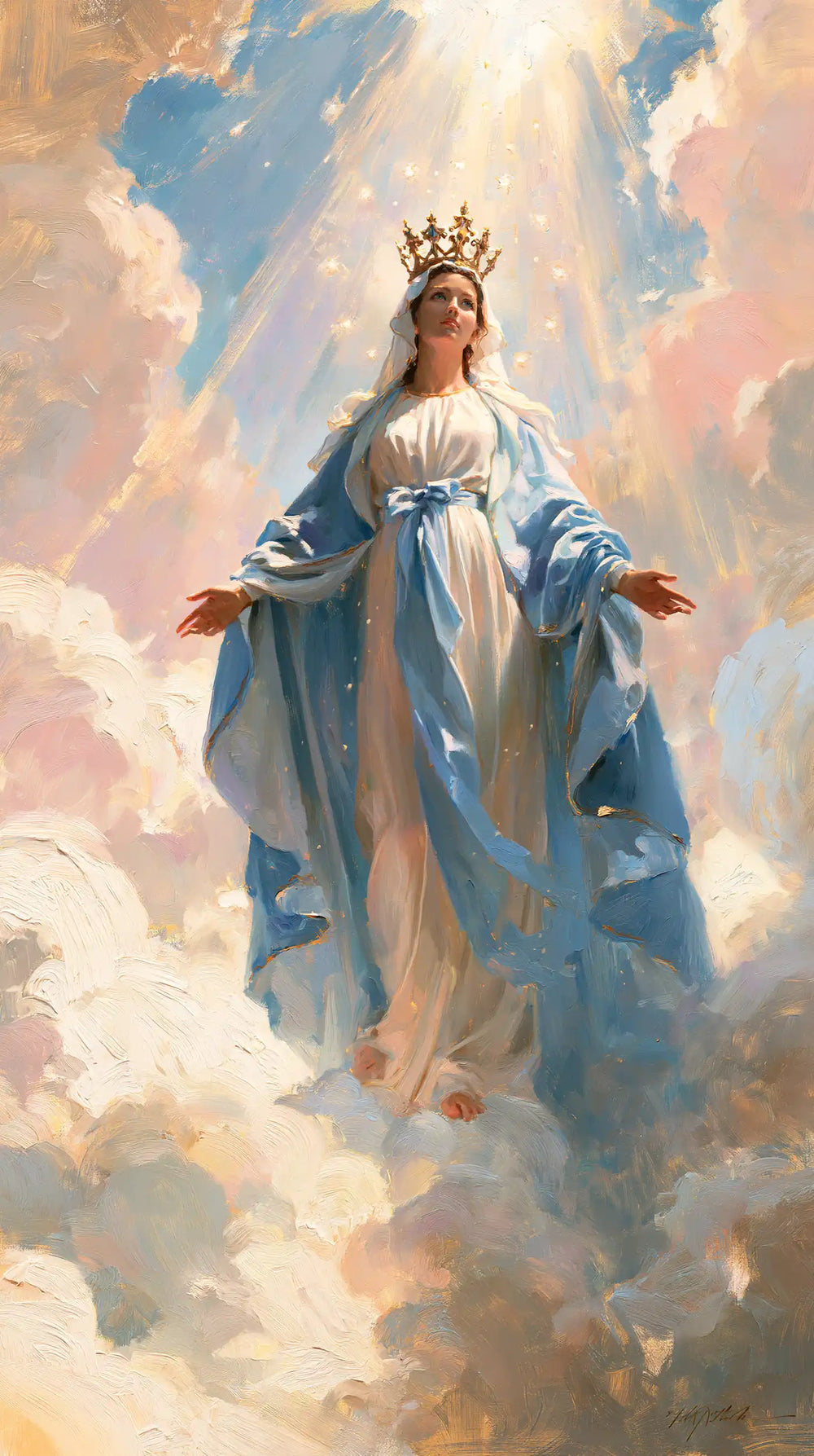 Mary as Queen of Heaven in an impressionist atmosphere in Impressionist style, portrait Christian artwork no. 11