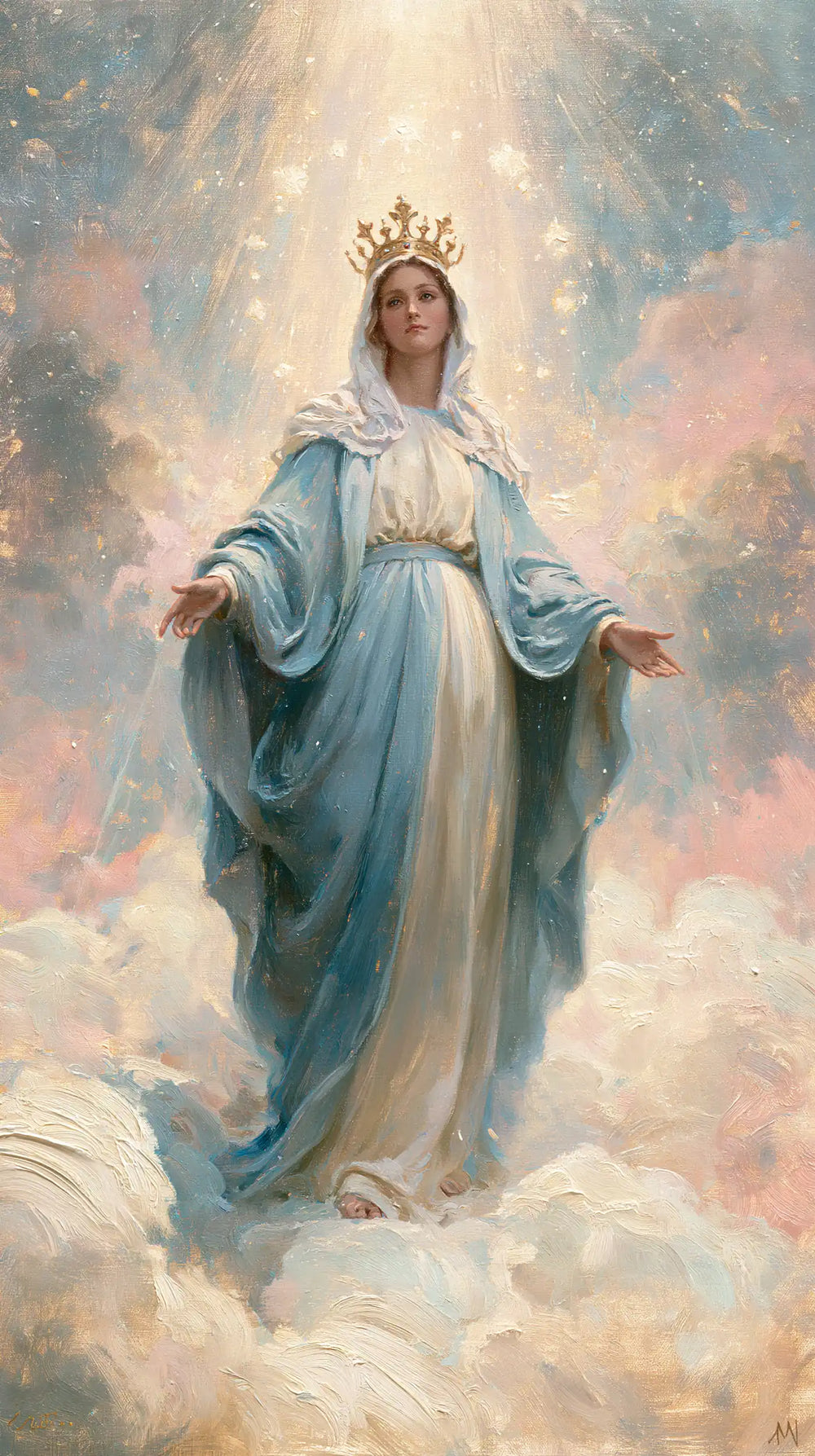 Mary as Queen of Heaven in an impressionist atmosphere in Impressionist style, portrait Christian artwork no. 16