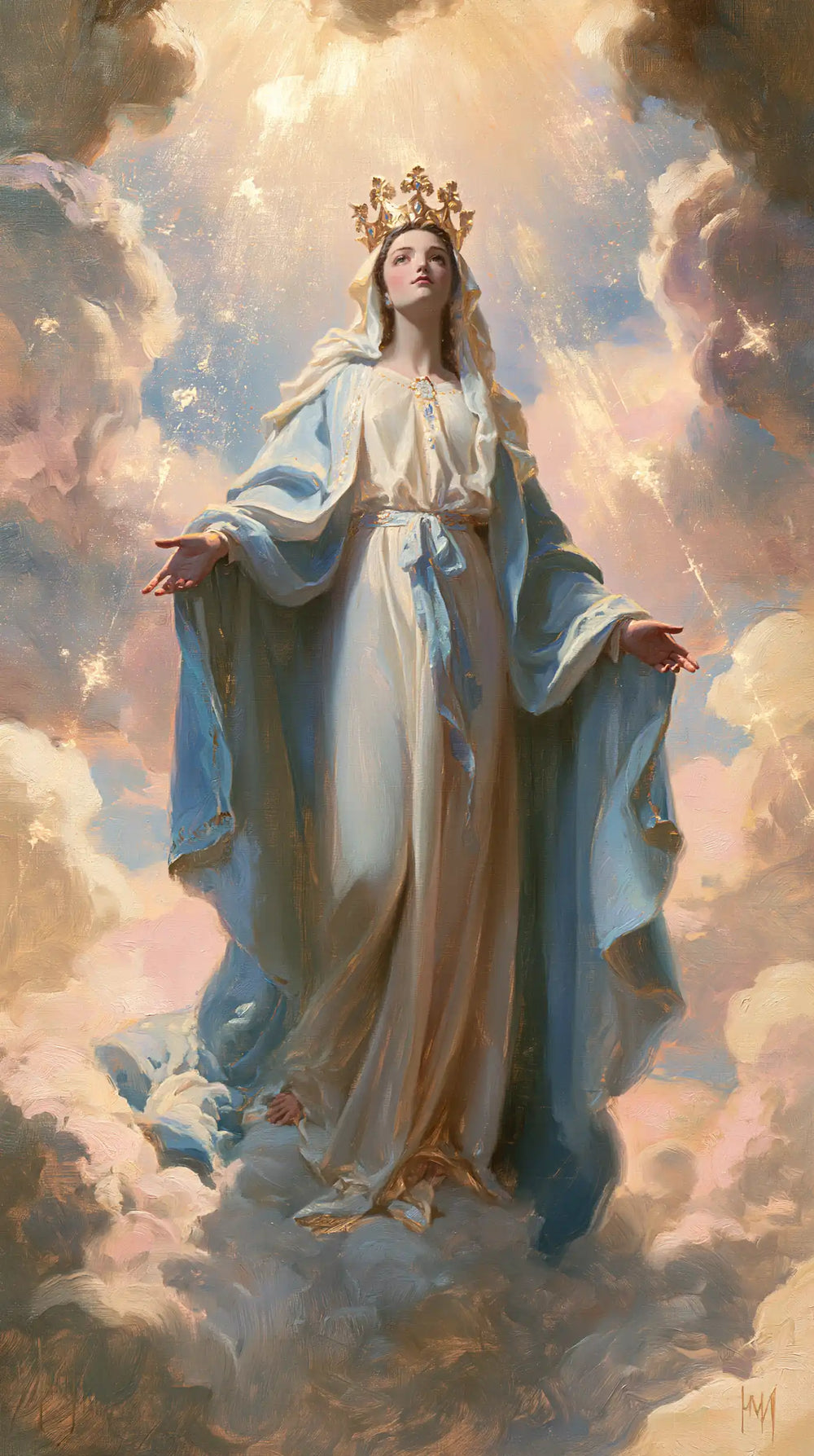 Mary as Queen of Heaven in an impressionist atmosphere in Impressionist style, portrait Christian artwork no. 19