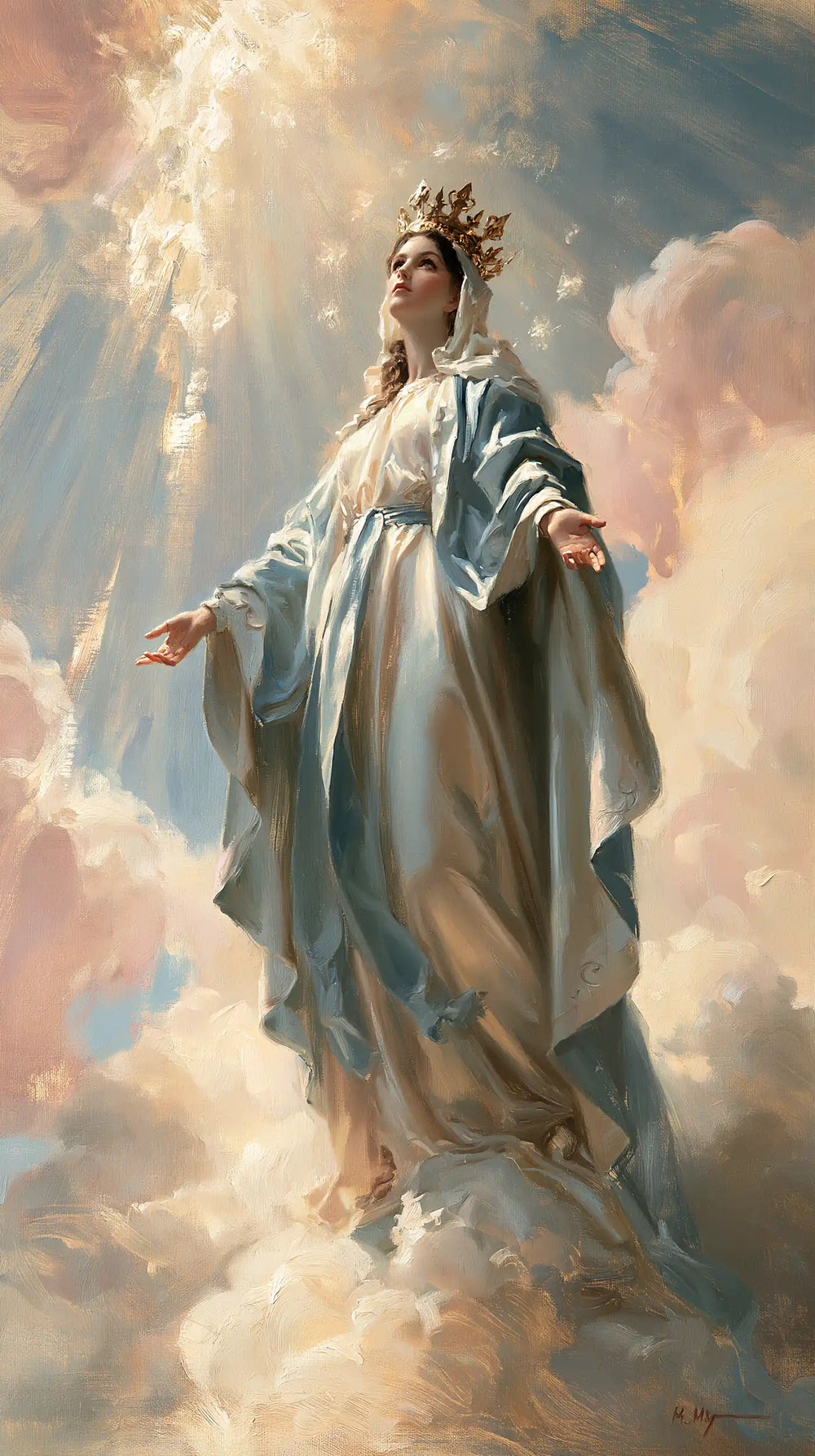 Mary as Queen of Heaven in an impressionist atmosphere in Impressionist style, portrait Christian artwork no. 21