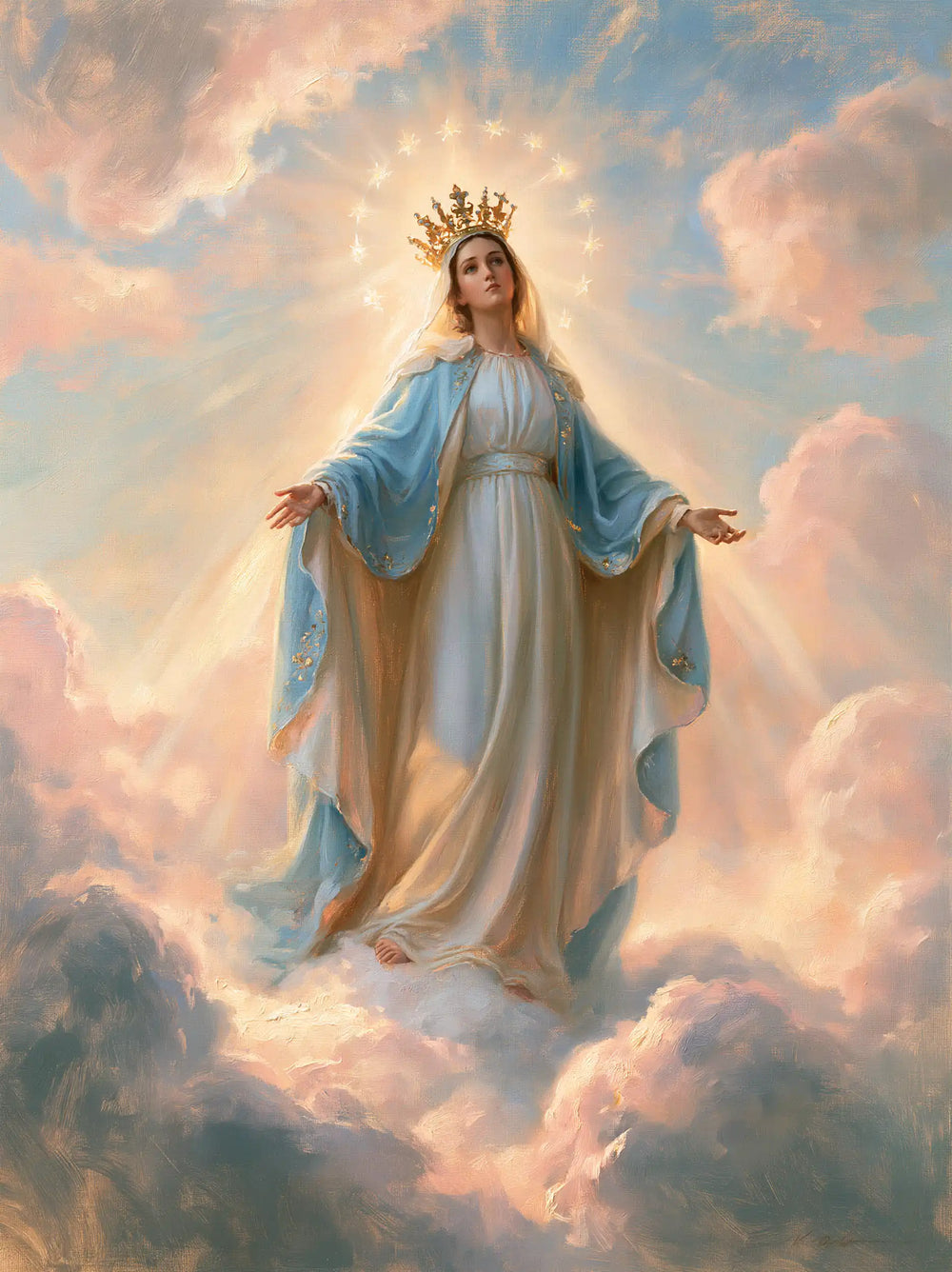 Mary as Queen of Heaven in an impressionist atmosphere in Impressionist style, portrait Christian artwork no. 30