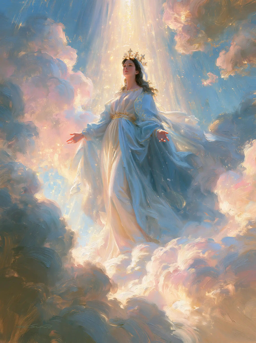 Mary as Queen of Heaven in an impressionist atmosphere in Impressionist style, portrait Christian artwork no. 32
