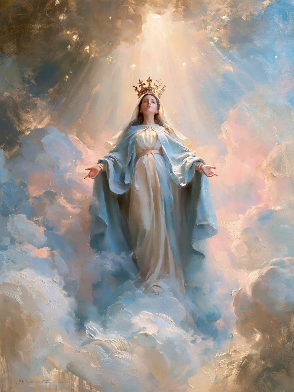 Mary as Queen of Heaven in an impressionist atmosphere in Impressionist style, portrait Christian artwork no. 37