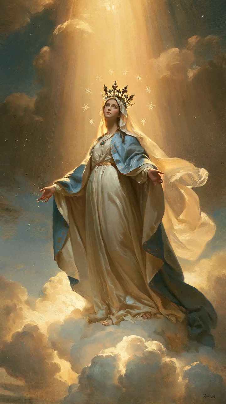 Mary, Queen of Heaven — The Golden Veil Behind Dark Folds