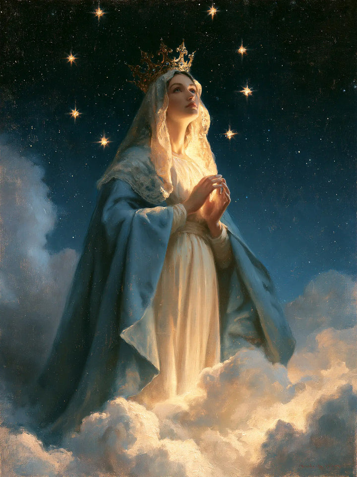 Mary, Queen of Heaven — Joined Palms in the Pale Gold Veil
