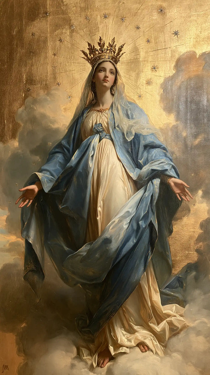 Mary, Queen of Heaven — The Blue Garland Around the Pale Robe