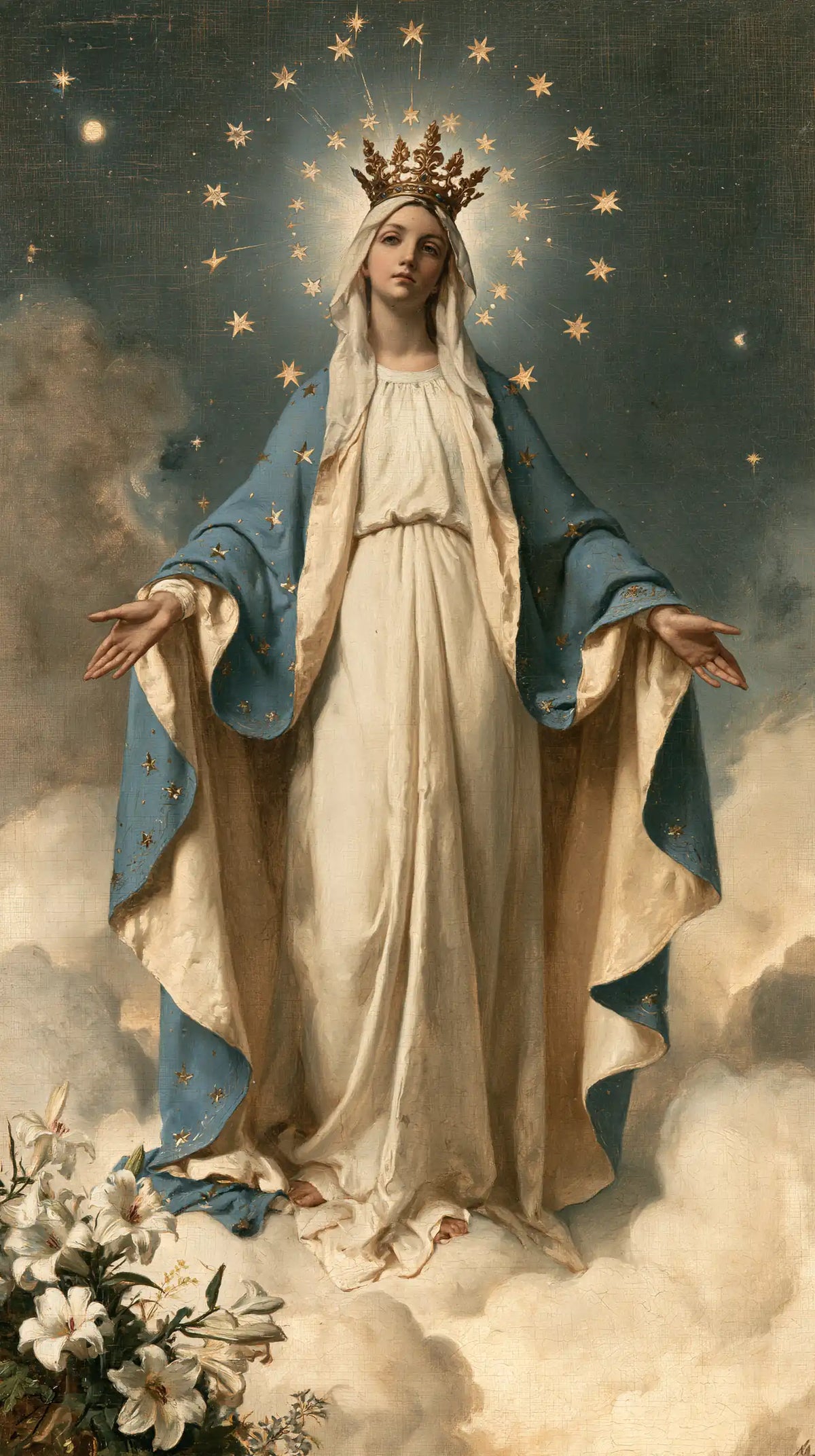 Mary as Queen of Heaven in a symbolist composition in Symbolist style, portrait Christian artwork no. 7