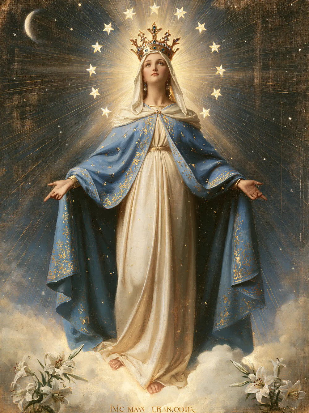 Mary as Queen of Heaven in a symbolist composition in Symbolist style, portrait Christian artwork no. 20