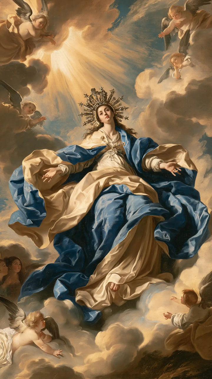 Mary, Queen of Heaven — Grace in the Folds of the Golden Sky