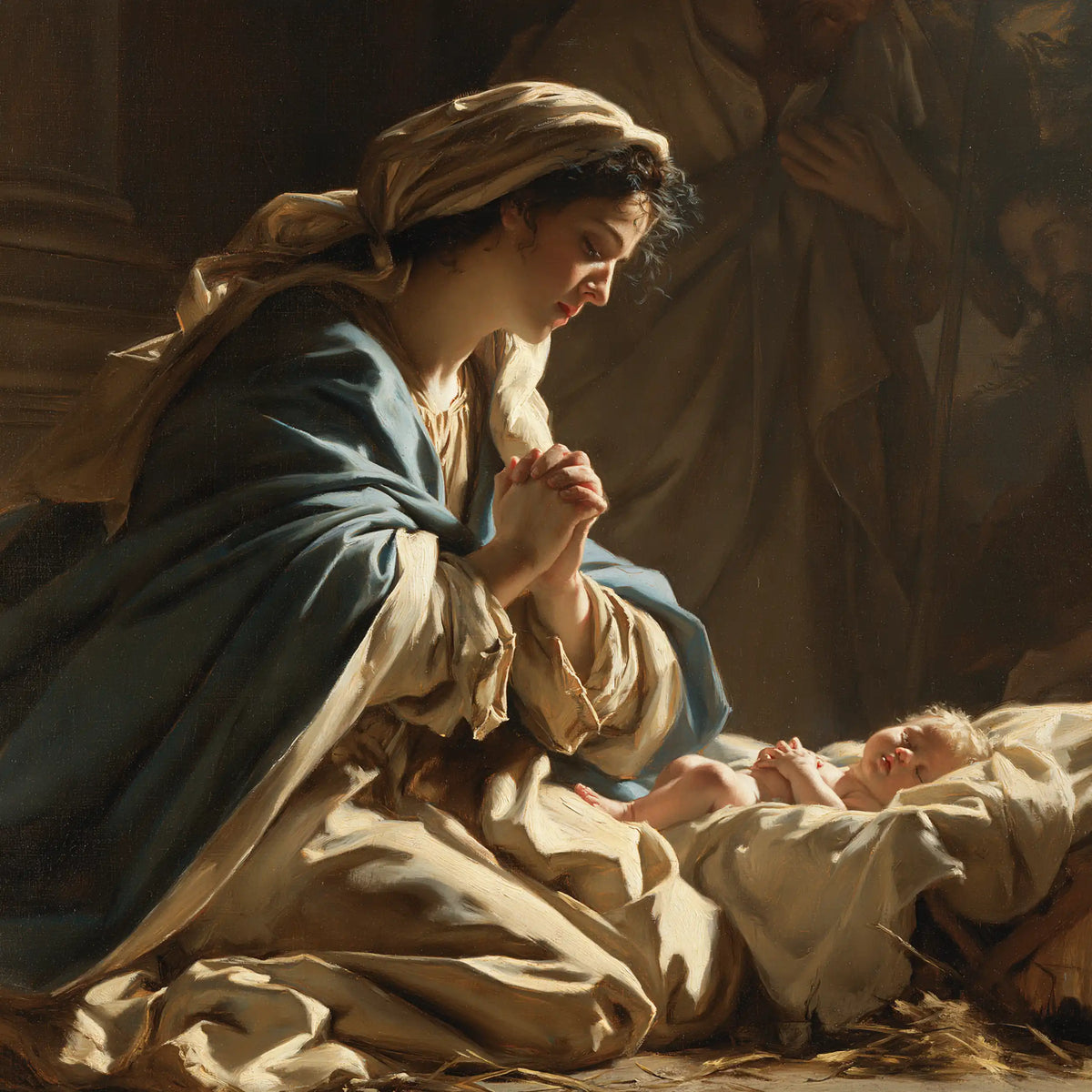 The Nativity — Prayer Beside Sand-Coloured Swaddling