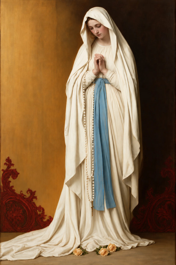 Our Lady of Lourdes – Ivory Robes on Gold