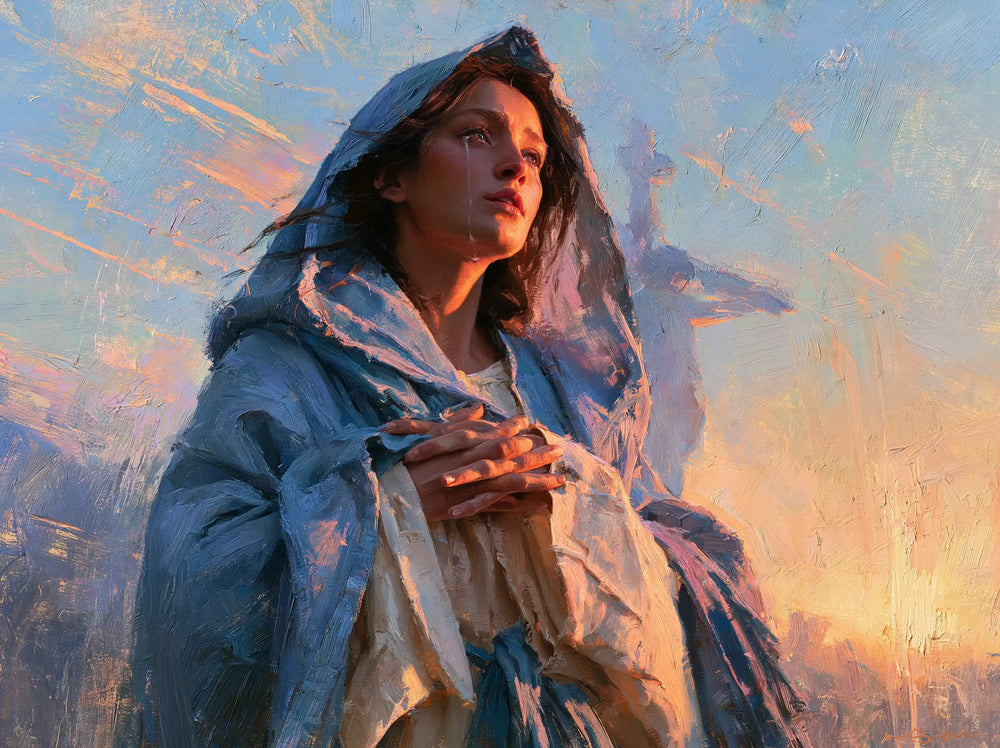 Our Lady of Sorrows in an impressionist atmosphere in Impressionist style, landscape Christian artwork no. 5