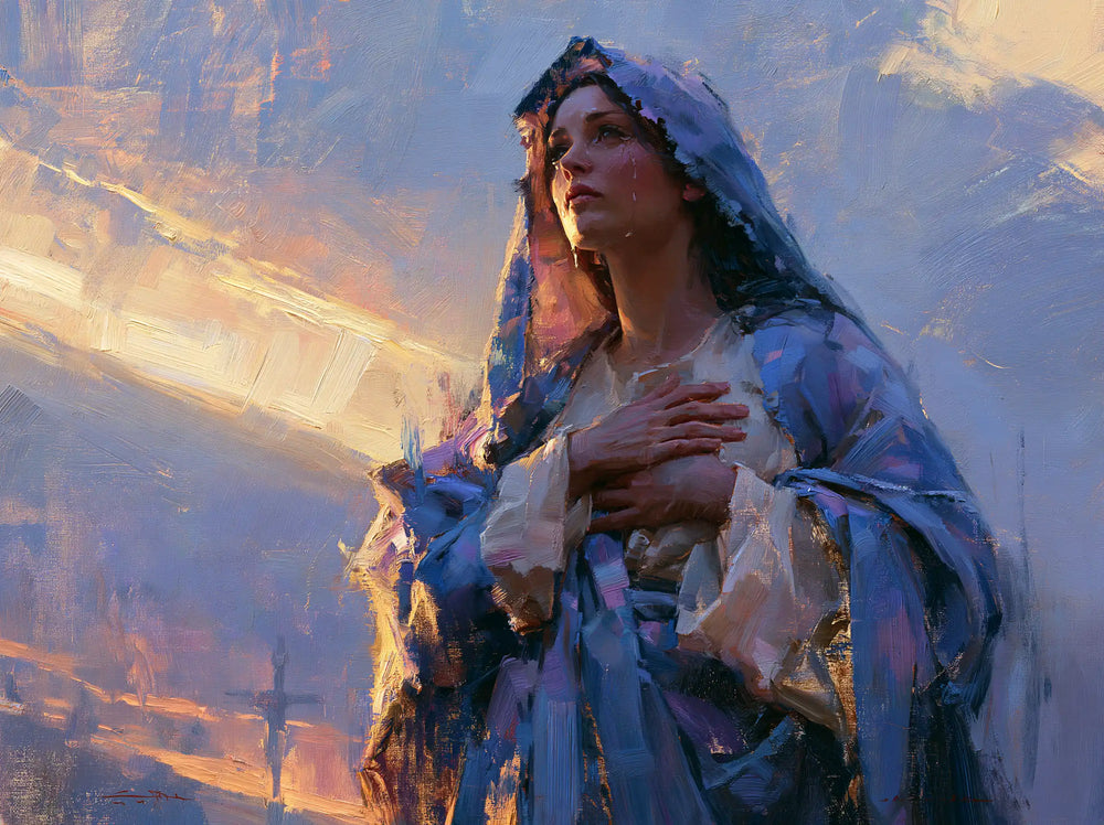 Our Lady of Sorrows in an impressionist atmosphere in Impressionist style, landscape Christian artwork no. 12