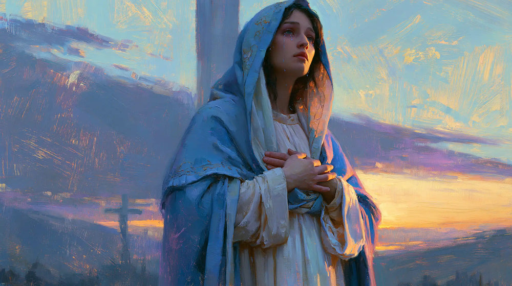 Our Lady of Sorrows in an impressionist atmosphere in Impressionist style, landscape Christian artwork no. 13