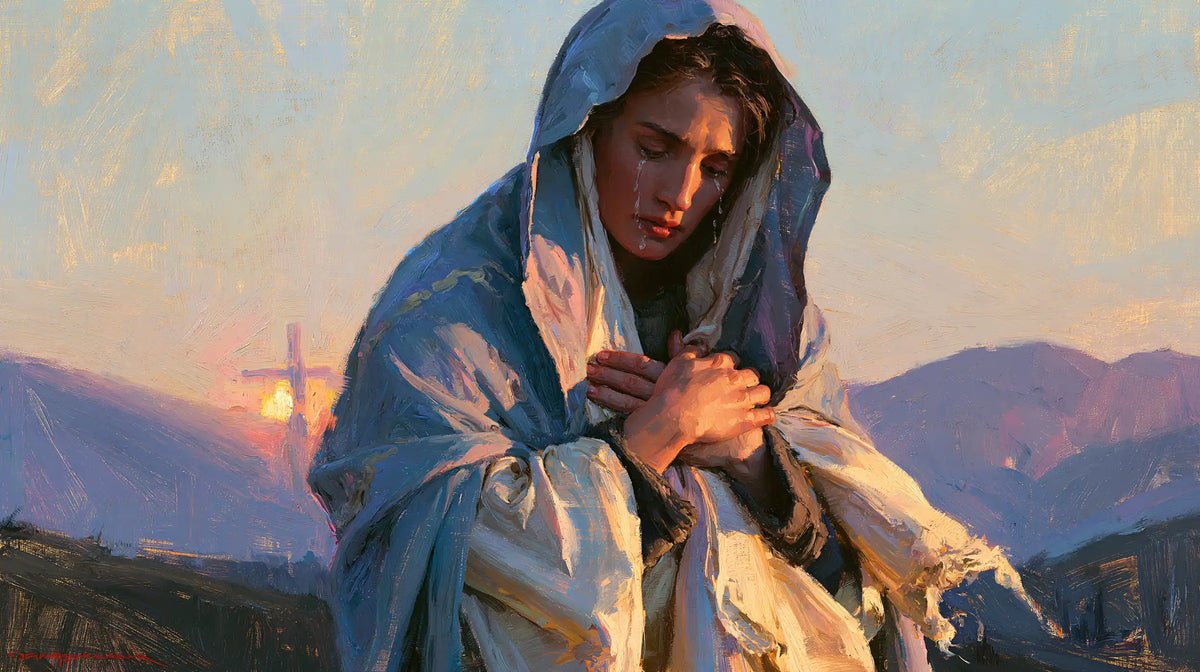 Our Lady of Sorrows in an impressionist atmosphere in Impressionist style, landscape Christian artwork no. 14
