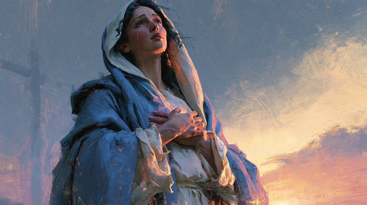 Our Lady of Sorrows in an impressionist atmosphere in Impressionist style, landscape Christian artwork no. 16