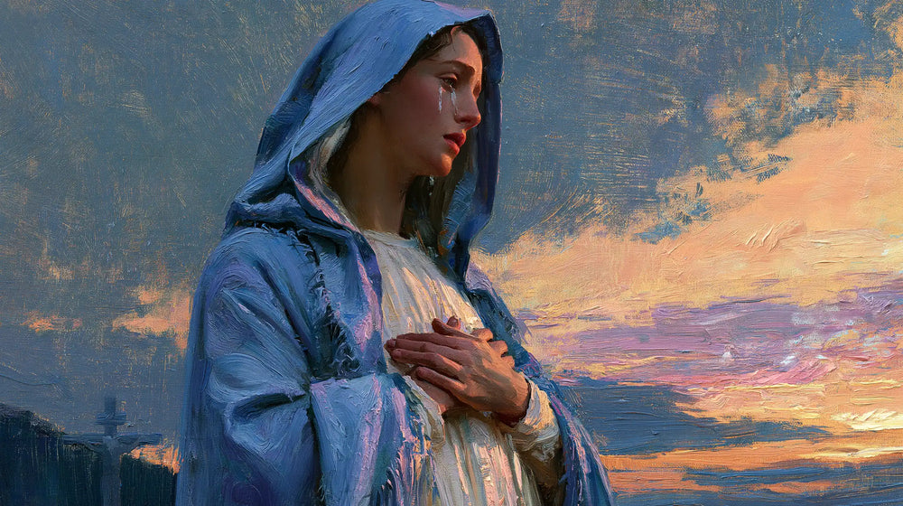 Our Lady of Sorrows in an impressionist atmosphere in Impressionist style, landscape Christian artwork no. 19