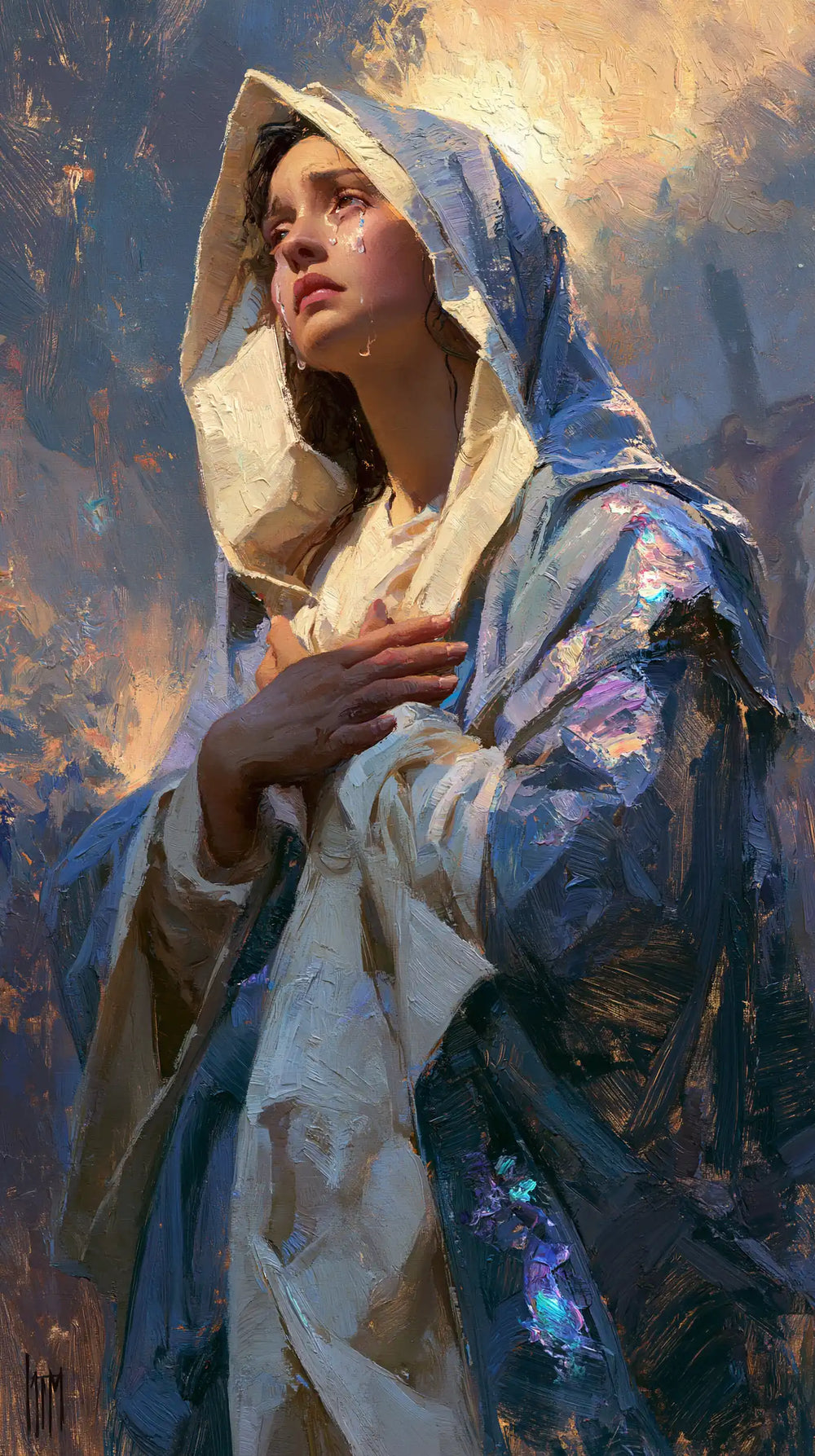 Our Lady of Sorrows in an impressionist atmosphere in Impressionist style, portrait Christian artwork no. 1