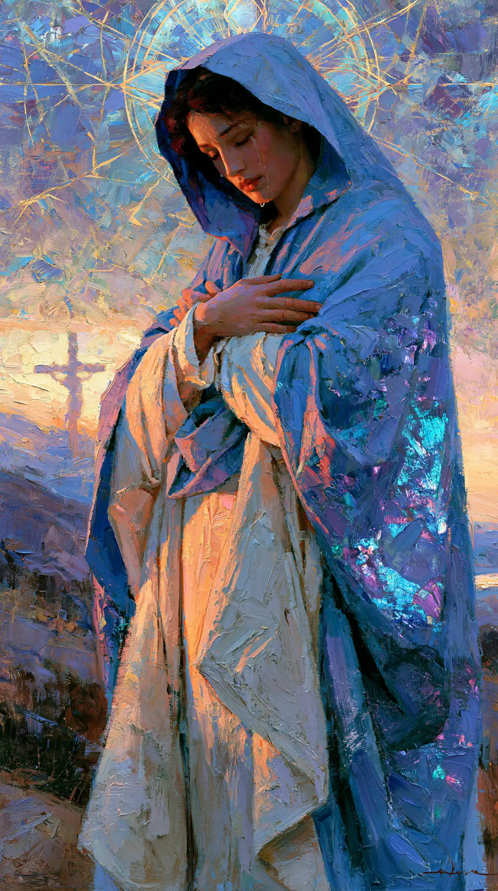 Our Lady of Sorrows in an impressionist atmosphere in Impressionist style, portrait Christian artwork no. 4