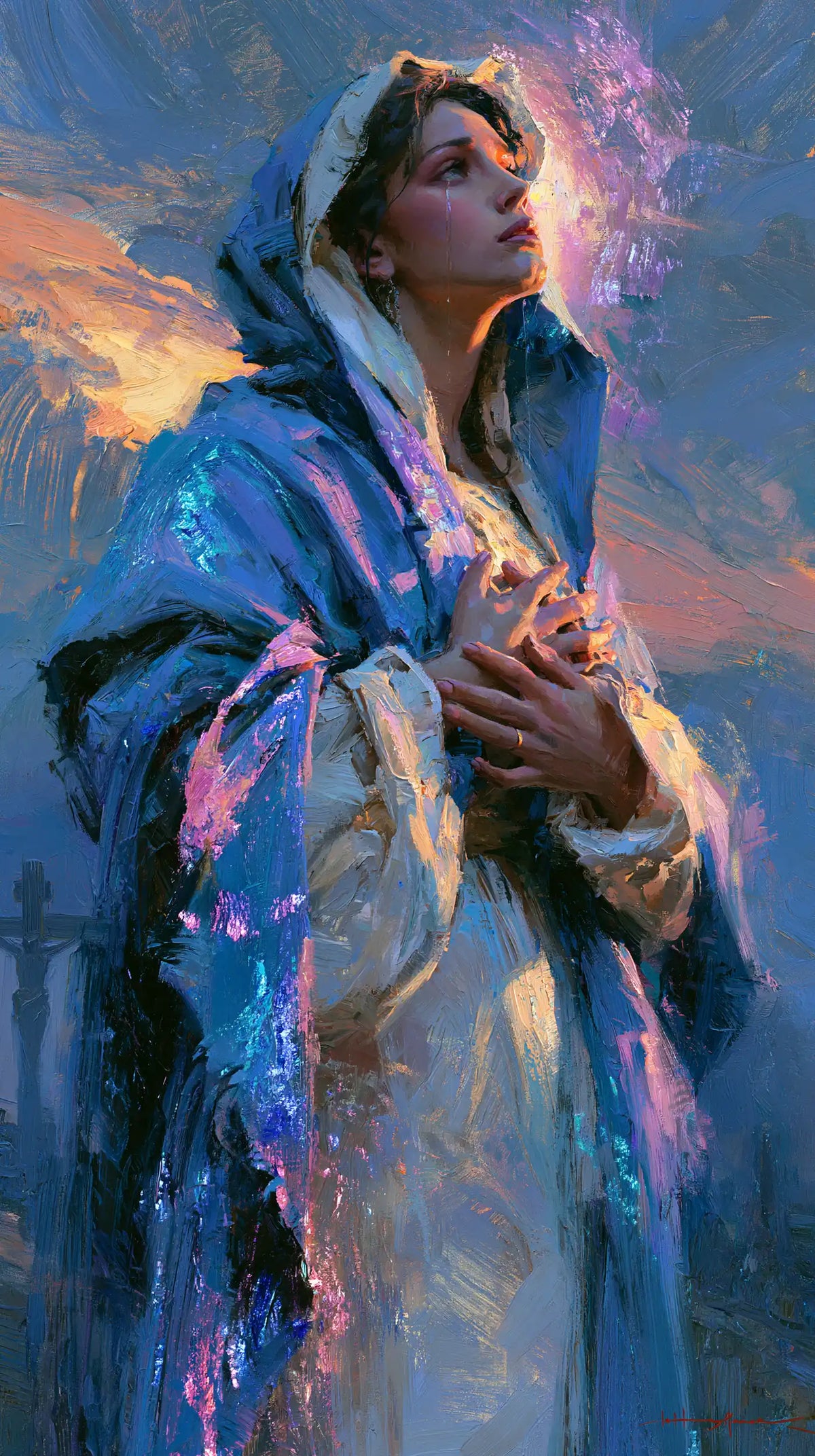 Our Lady of Sorrows in an impressionist atmosphere in Impressionist style, portrait Christian artwork no. 7