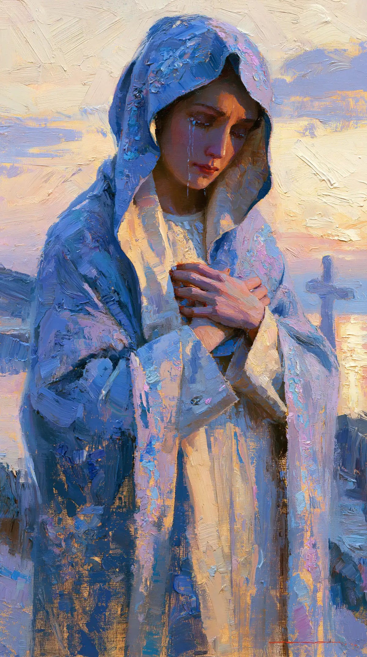Our Lady of Sorrows in an impressionist atmosphere in Impressionist style, portrait Christian artwork no. 11