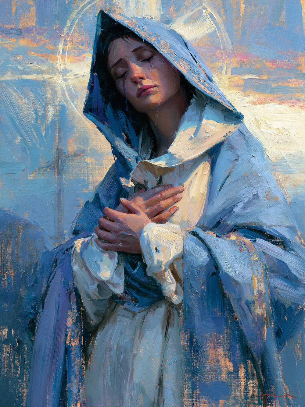 Our Lady of Sorrows in an impressionist atmosphere in Impressionist style, portrait Christian artwork no. 15