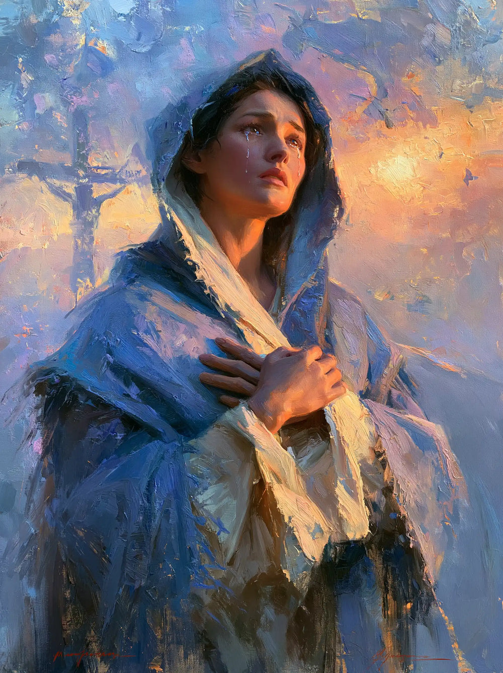 Our Lady of Sorrows in an impressionist atmosphere in Impressionist style, portrait Christian artwork no. 16